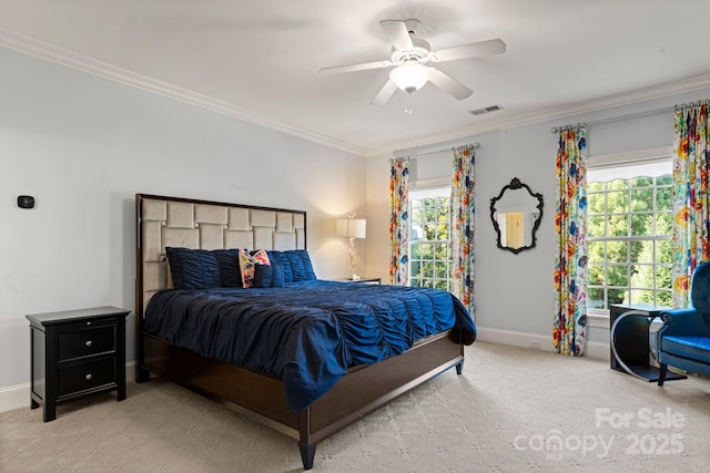 3314 Leamington Ln, Charlotte, NC 28226 - carpeted bedroom with crown molding, multiple windows, baseboards, and a ceiling fan