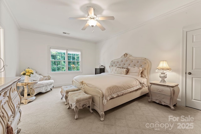 3314 Leamington Ln, Charlotte, NC 28226 - bedroom featuring light carpet, crown molding, and a ceiling fan