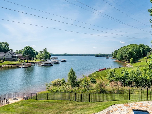 view of water feature featuring fence