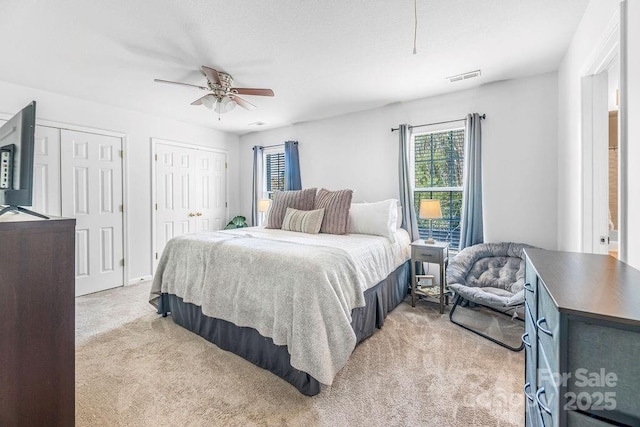 41 Lanceford Cir, Fletcher, NC 28732 - bedroom with light carpet, two closets, and a ceiling fan