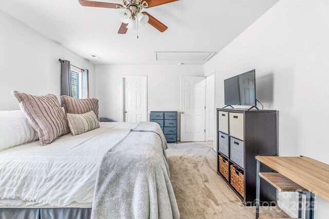 41 Lanceford Cir, Fletcher, NC 28732 - bedroom featuring attic access, light carpet, and ceiling fan