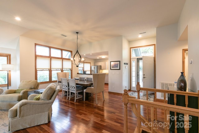 220 Stoney Falls Loop Unit C/2, Burnsville, NC 28714 - dining area with recessed lighting, a notable chandelier, dark wood-style floors, and visible vents