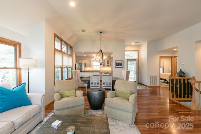 220 Stoney Falls Loop Unit C/2, Burnsville, NC 28714 - living area with recessed lighting, an inviting chandelier, wood finished floors, and visible vents