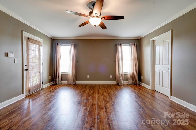 110 Carol Lyn Dr, Kings Mountain, NC 28086 - unfurnished room with a healthy amount of sunlight, crown molding, a ceiling fan, and dark wood-type flooring