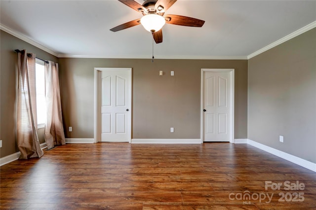 110 Carol Lyn Dr, Kings Mountain, NC 28086 - spare room featuring dark wood-style flooring, ceiling fan, ornamental molding, and baseboards