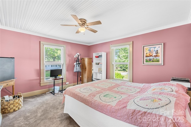 1104 Venus St, Kannapolis, NC 28083 - bedroom with multiple windows, carpet flooring, ornamental molding, baseboards, and ceiling fan