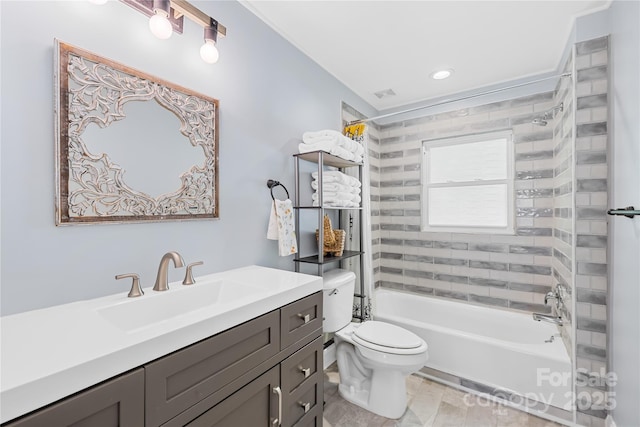 1104 Venus St, Kannapolis, NC 28083 - bathroom featuring toilet, vanity, bathing tub / shower combination, and recessed lighting