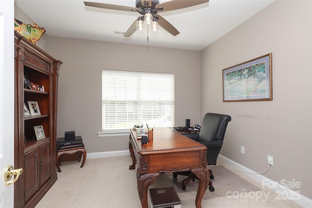2114 N Castle Ct, Matthews, NC 28105 - office featuring a ceiling fan, baseboards, and light colored carpet