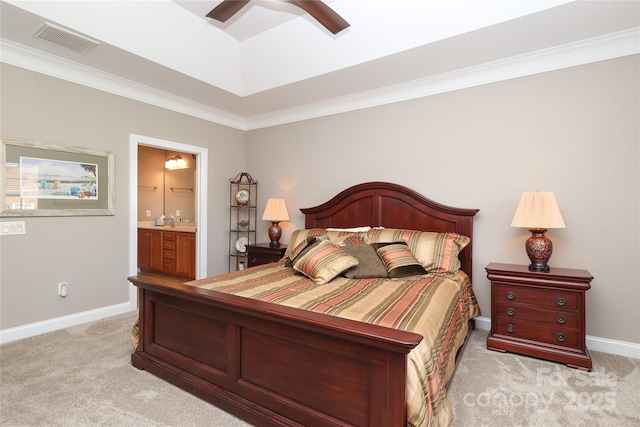 2114 N Castle Ct, Matthews, NC 28105 - bedroom featuring crown molding, light carpet, baseboards, and visible vents