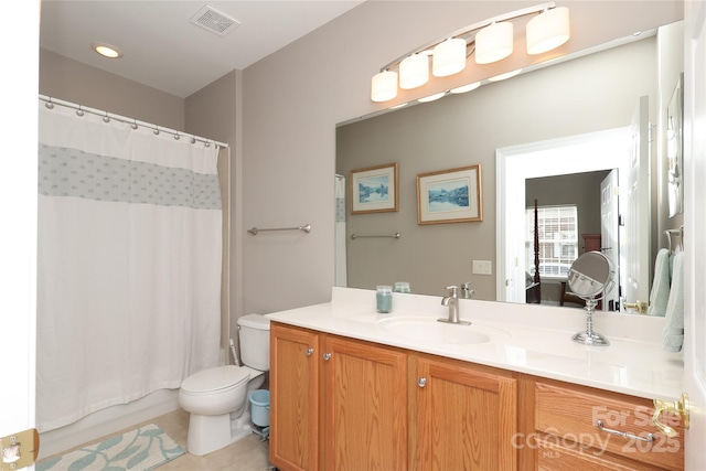 2114 N Castle Ct, Matthews, NC 28105 - bathroom with tile patterned floors, toilet, visible vents, and vanity