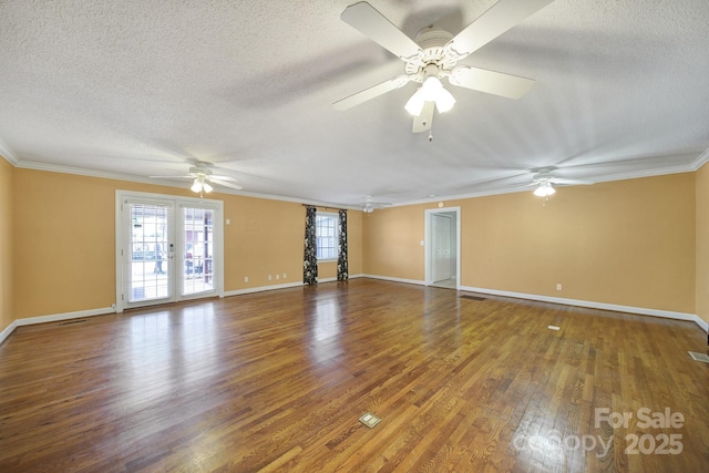 1723 Baskins Hill Rd, Heath Springs, SC 29058 - spare room with ceiling fan, a textured ceiling, crown molding, wood finished floors, and baseboards