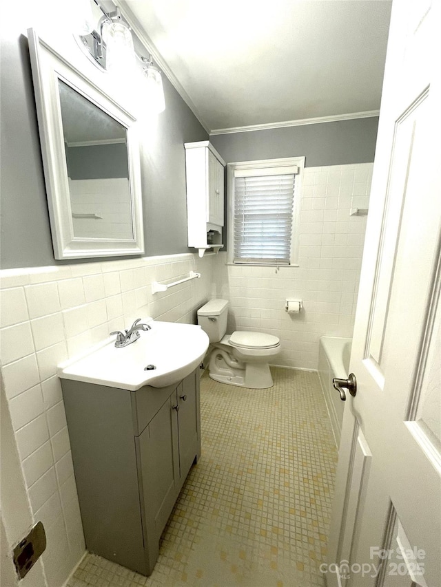 1723 Baskins Hill Rd, Heath Springs, SC 29058 - full bath with vanity, crown molding, toilet, tile walls, and tile patterned floors