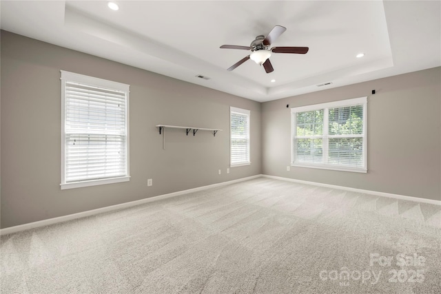 14625 Lyon Hill Ln, Huntersville, NC 28078 - spare room featuring a raised ceiling, ceiling fan, baseboards, and recessed lighting