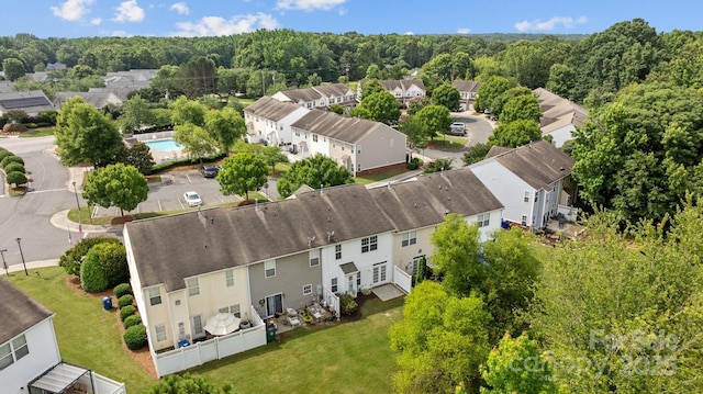 104 Clydesdale Ct, Matthews, NC 28104 - aerial view of residential area featuring a pool and a heavily wooded area