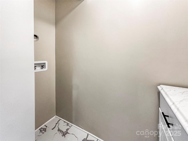 326 N Greenbriar Rd, Statesville, NC 28625 - clothes washing area featuring washer hookup, laundry area, baseboards, and marble finish floor