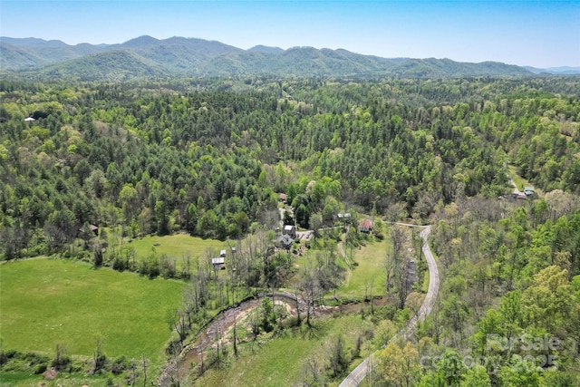 drone / aerial view with a view of trees and a mountain view