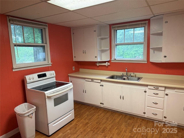 633 Ridge Rd, Marion, NC 28752 - kitchen with a sink, open shelves, electric range, and a paneled ceiling