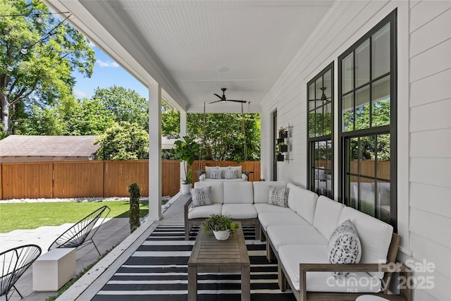 2509 Bay St, Charlotte, NC 28205 - view of patio / terrace with an outdoor living space and a ceiling fan