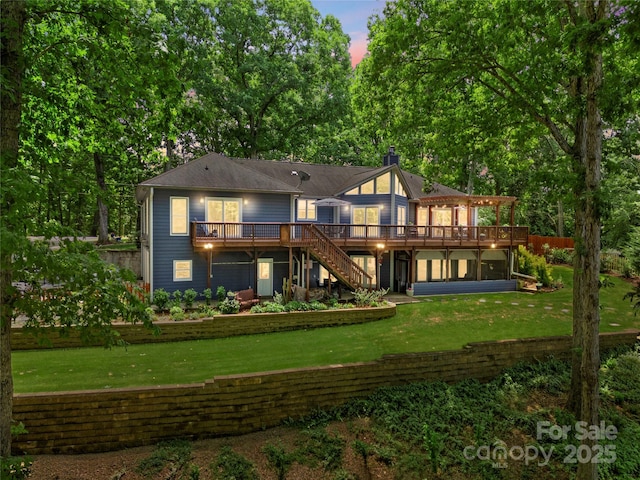 146 Paradise Peninsula Rd, Mooresville, NC 28117 - back of house with stairs, a yard, and a deck