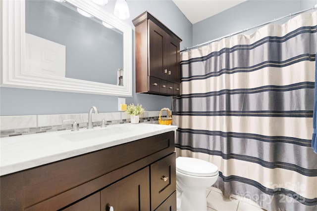 146 Paradise Peninsula Rd, Mooresville, NC 28117 - full bath with toilet, tile patterned floors, a shower with shower curtain, and vanity