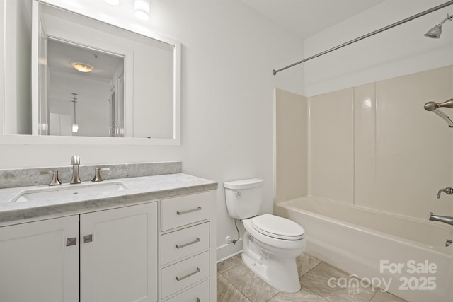 1101 W 1st St Unit 408, Charlotte, NC 28202 - bathroom with toilet, vanity, tile patterned flooring, bathtub / shower combination, and baseboards