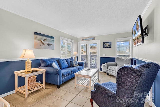 9660 Shore Dr Unit 208, Myrtle Beach, SC 29572 - living room with crown molding, light tile patterned floors, and a wealth of natural light