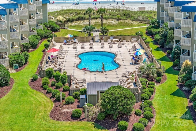 9660 Shore Dr Unit 208, Myrtle Beach, SC 29572 - birds eye view of property featuring a water view and a view of the beach