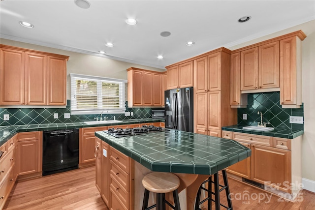 1760 Jacobs Way, Sherrills Ford, NC 28673 - kitchen featuring dishwasher, refrigerator with ice dispenser, a sink, tile counters, and gas stovetop