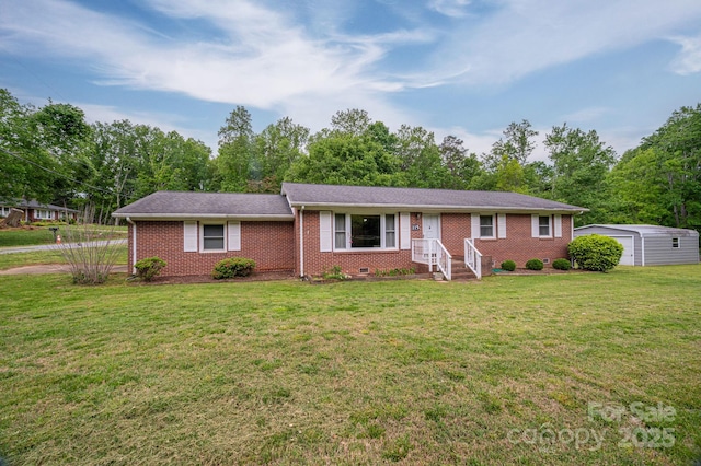 115 Patterson Rd, Kings Mountain, NC 28086 - single story home with a front lawn, brick siding, crawl space, and an outbuilding