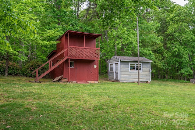 115 Patterson Rd, Kings Mountain, NC 28086 - view of shed with stairway and a forest view