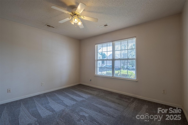 6808 Squirrels Foot Ct, Charlotte, NC 28217 - spare room featuring dark colored carpet, a textured ceiling, baseboards, and visible vents