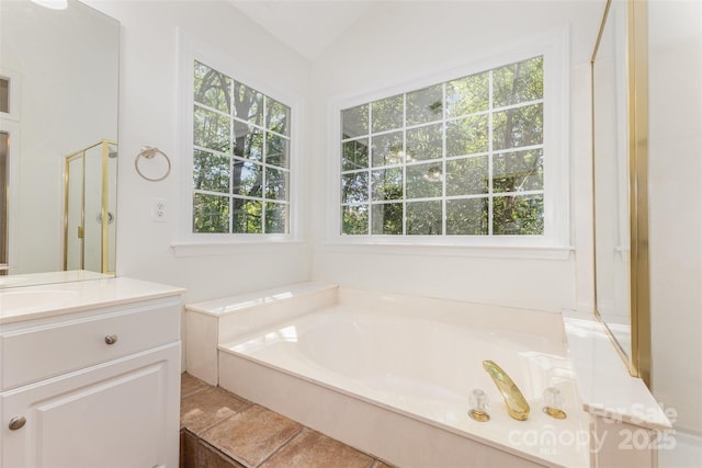 3710 Cheleys Ridge Ln, Charlotte, NC 28270 - full bath featuring healthy amount of natural light, a garden tub, vanity, and lofted ceiling