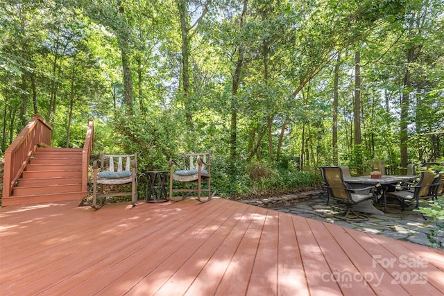 3710 Cheleys Ridge Ln, Charlotte, NC 28270 - wooden terrace featuring stairs and outdoor dining space