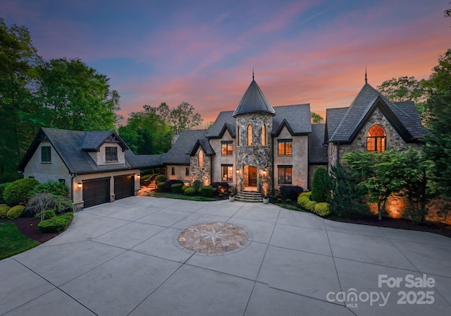172 Tennessee Cir, Mooresville, NC 28117 - french country style house with stone siding and concrete driveway