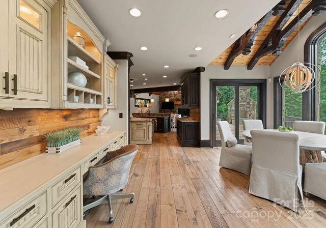 172 Tennessee Cir, Mooresville, NC 28117 - dining room featuring healthy amount of natural light, light wood-style floors, recessed lighting, and beamed ceiling