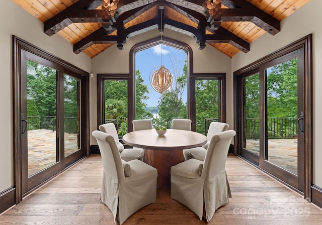 172 Tennessee Cir, Mooresville, NC 28117 - sunroom with wooden ceiling, wood-type flooring, and french doors