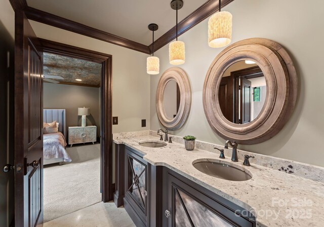172 Tennessee Cir, Mooresville, NC 28117 - bathroom with ornamental molding, double vanity, and ensuite bath