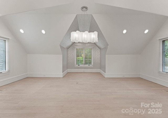 172 Tennessee Cir, Mooresville, NC 28117 - additional living space featuring lofted ceiling, light wood-style floors, baseboards, and recessed lighting