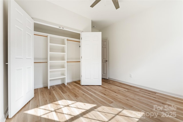 133 Water Leaf Dr, Weaverville, NC 28787 - unfurnished bedroom featuring light wood-style flooring, baseboards, and a ceiling fan