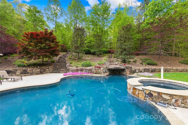 8451 Ridgewood Rd, Sherrills Ford, NC 28673 - pool featuring stairs, an in ground hot tub, and a patio area