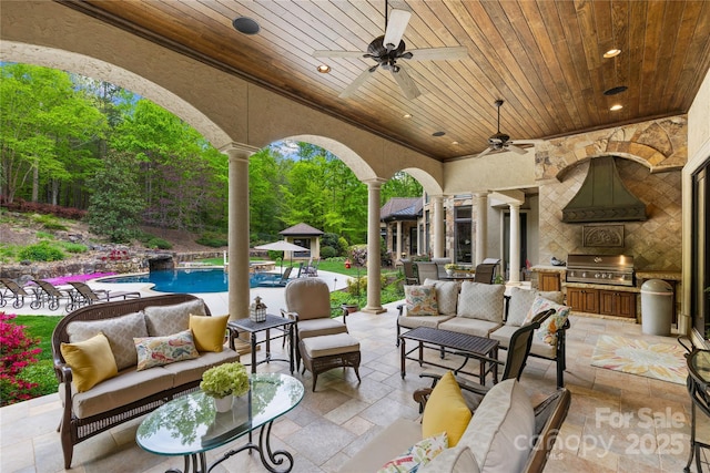 8451 Ridgewood Rd, Sherrills Ford, NC 28673 - view of patio with a ceiling fan, a grill, outdoor lounge area, and area for grilling