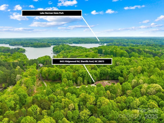 8451 Ridgewood Rd, Sherrills Ford, NC 28673 - birds eye view of property with a water view and a wooded view