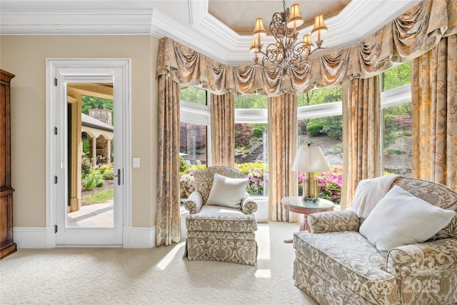 8451 Ridgewood Rd, Sherrills Ford, NC 28673 - sitting room featuring an inviting chandelier, crown molding, and carpet flooring
