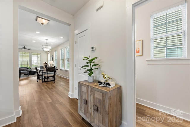 2638 Double Oaks Rd, Charlotte, NC 28206 - corridor with wood finished floors, baseboards, and recessed lighting