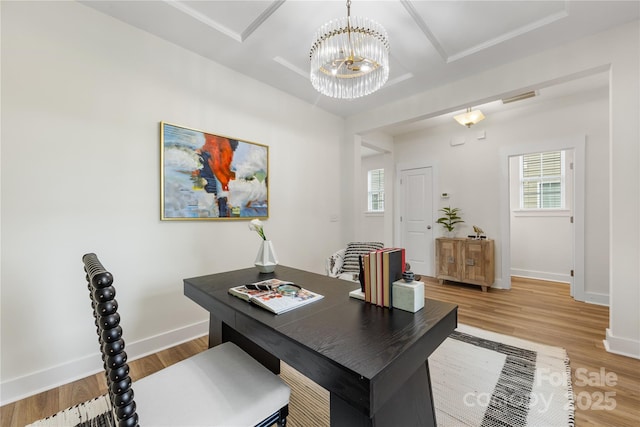 2638 Double Oaks Rd, Charlotte, NC 28206 - office featuring light wood-style flooring, healthy amount of natural light, baseboards, and coffered ceiling