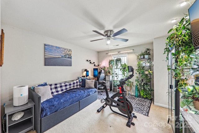 8259 Carob Tree Ln, Charlotte, NC 28215 - workout area featuring ceiling fan, carpet flooring, and baseboards
