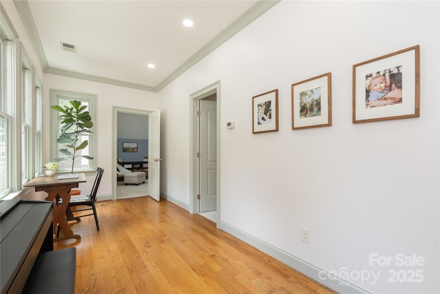 1517 Waverly Ave, Charlotte, NC 28203 - corridor featuring light wood-style floors, recessed lighting, baseboards, and crown molding