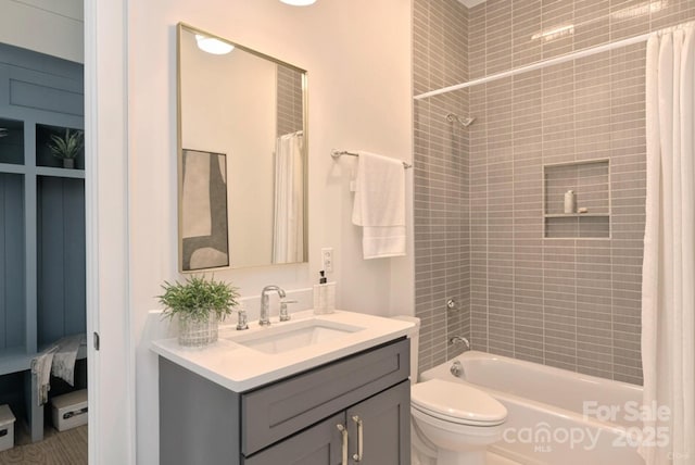 116 S Broad St, Waxhaw, NC 28173 - full bath with vanity, shower / bathtub combination with curtain, and toilet