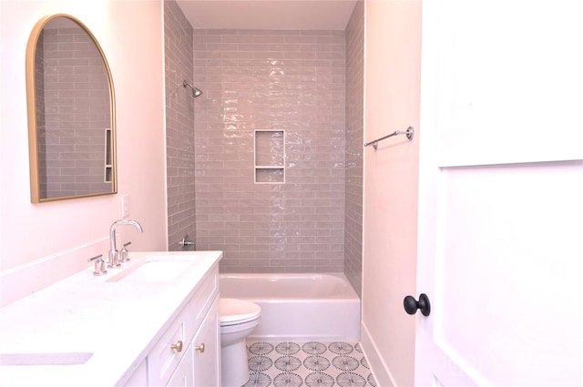 116 S Broad St, Waxhaw, NC 28173 - bathroom with vanity, tile patterned flooring, toilet, and bathing tub / shower combination