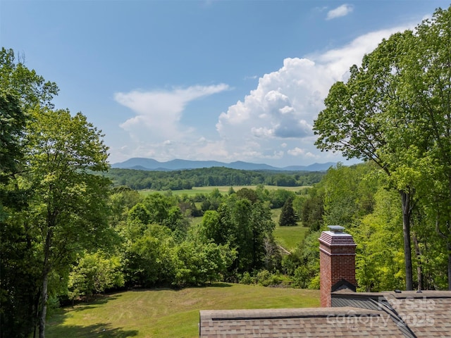 view of mountain feature with a forest view